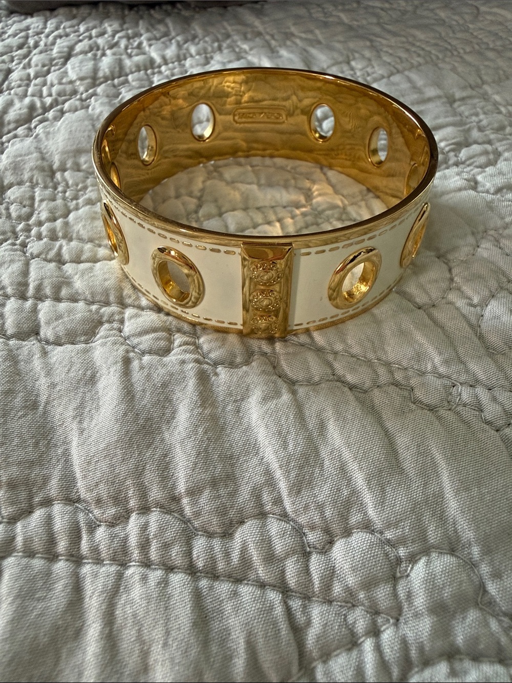 Excellent Condition Coach 3/4" Wide Grommet Gold Enameled Bangle Bracelet
